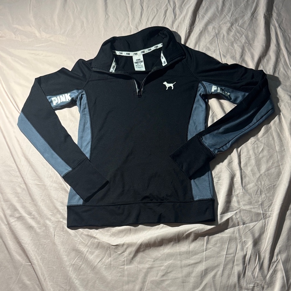 PINK Victoria's Secret Men's Black and Gray Zip-Up Sweater
